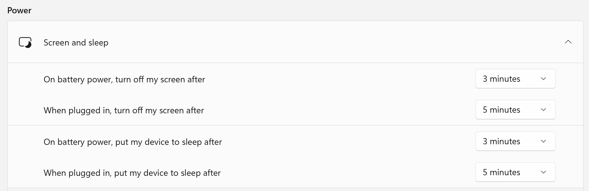 Screen and sleep settings