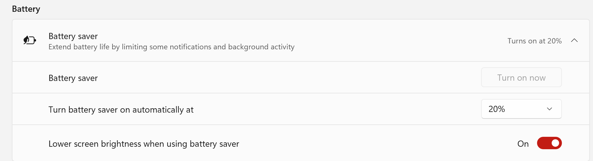 Battery saver settings